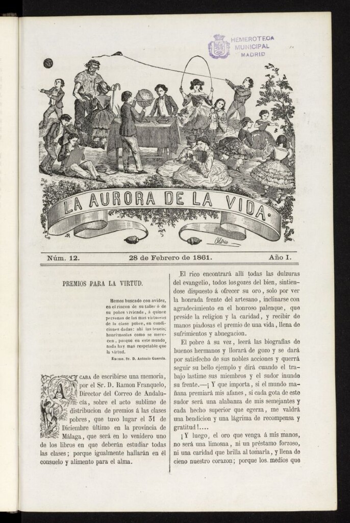 Miniatura de La Aurora de la Vida: único periódico ilustrado dedicado a niños de ambos sexos del 28 de febrero de 1861, nº 12