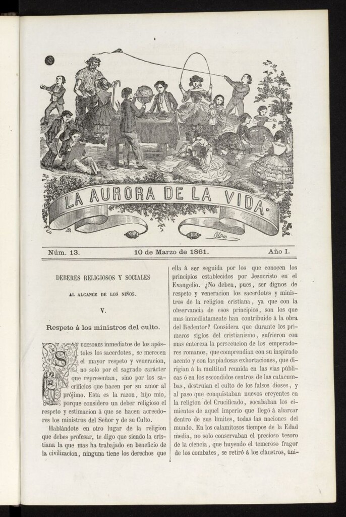 Miniatura de La Aurora de la Vida: único periódico ilustrado dedicado a niños de ambos sexos del 10 de marzo de 1861, nº 13