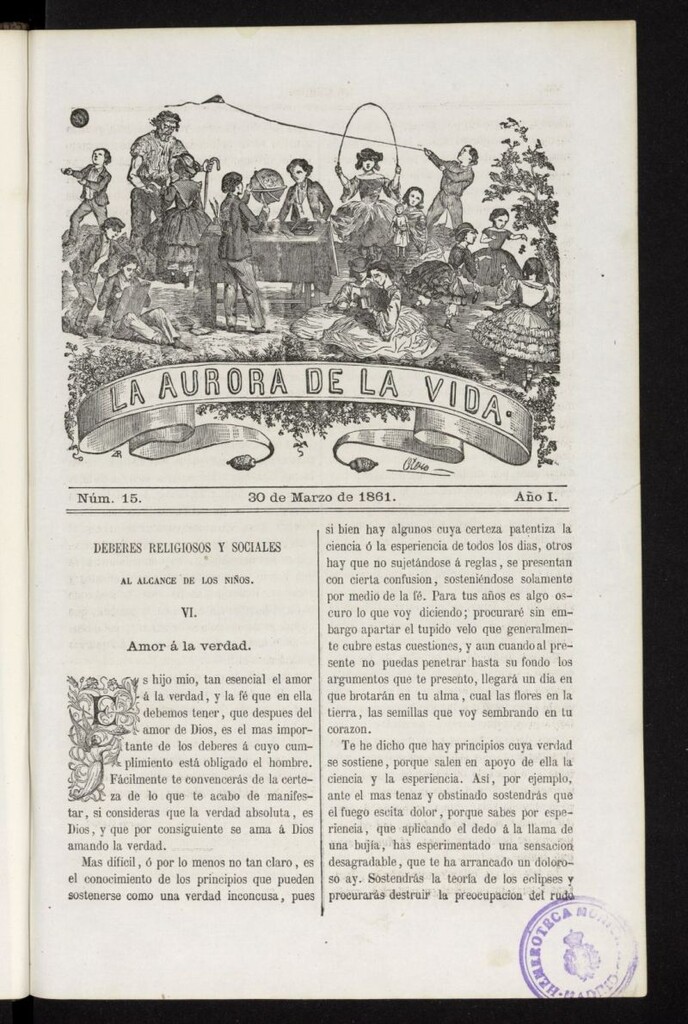 Miniatura de La Aurora de la Vida: único periódico ilustrado dedicado a niños de ambos sexos del 30 de marzo de 1861, nº 15