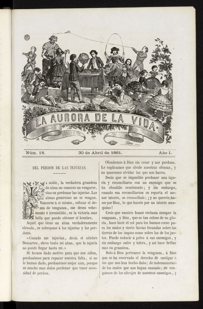 Miniatura de La Aurora de la Vida: único periódico ilustrado dedicado a niños de ambos sexos del 30 de abril de 1861, nº 18