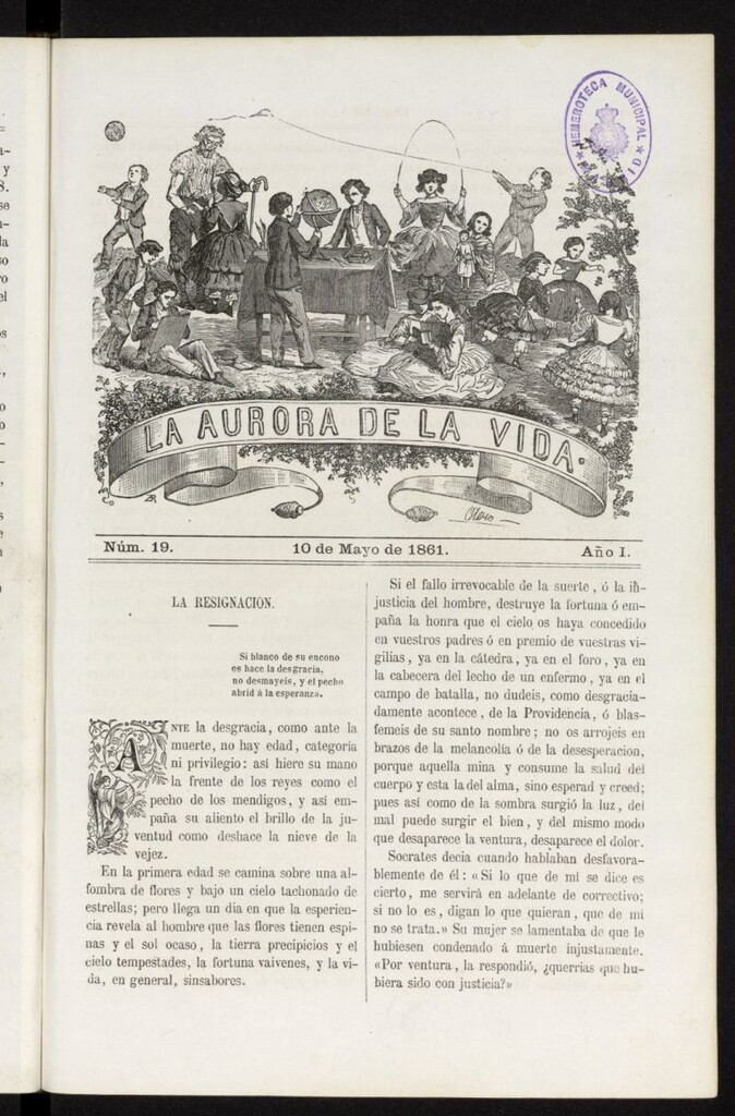 Miniatura de La Aurora de la Vida: único periódico ilustrado dedicado a niños de ambos sexos del 10 de mayo de 1861, nº 19
