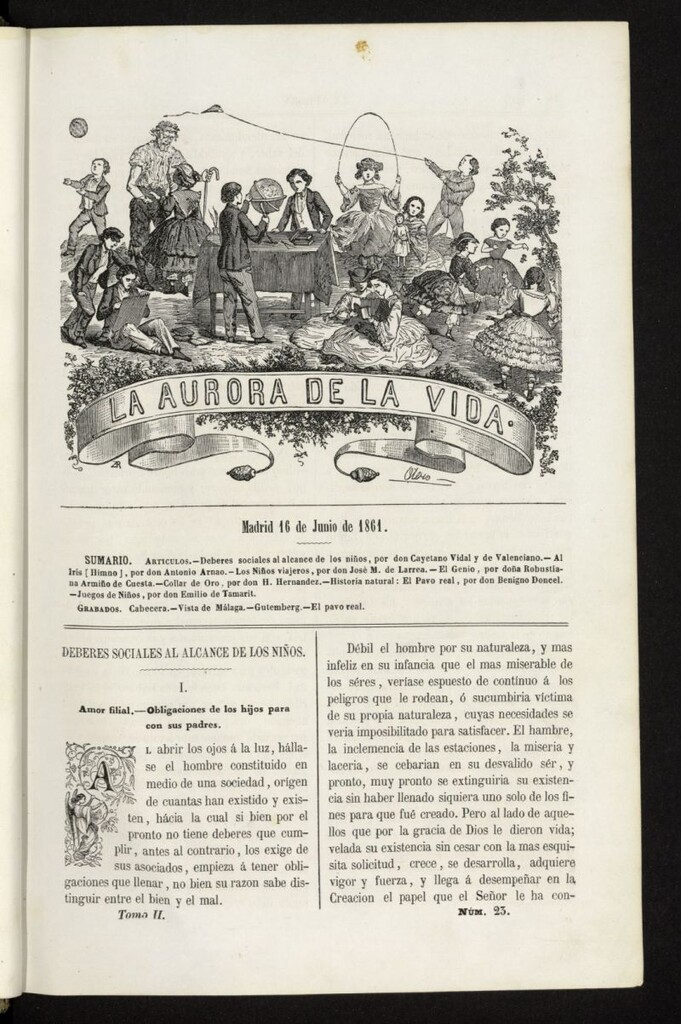 Miniatura de La Aurora de la Vida: único periódico ilustrado dedicado a niños de ambos sexos del 16 de junio de 1861, nº 23
