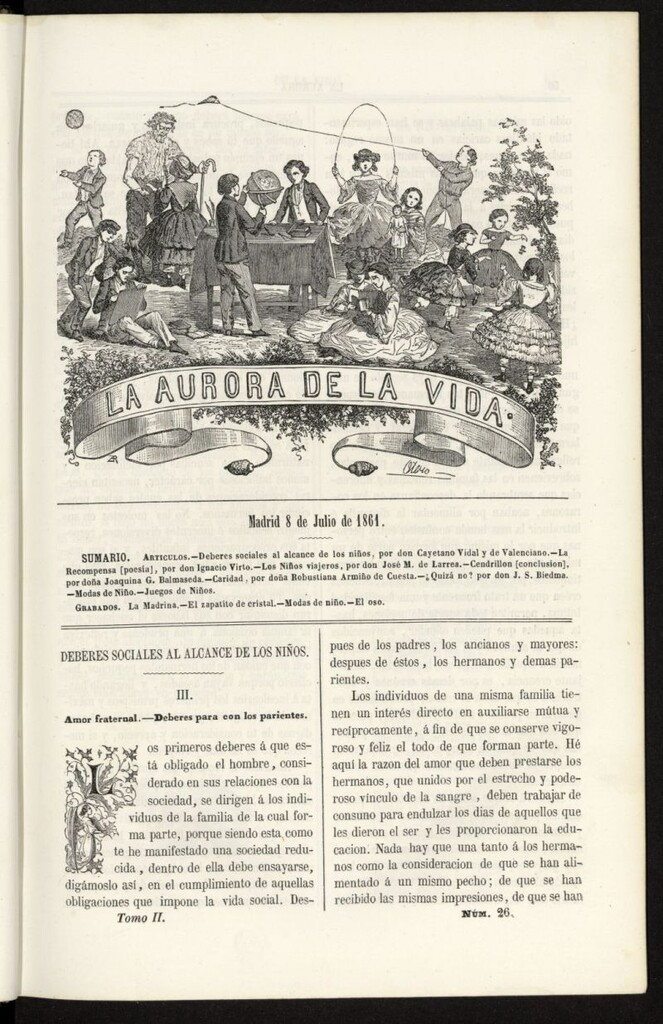 Miniatura de La Aurora de la Vida: único periódico ilustrado dedicado a niños de ambos sexos del 8 de julio de 1861, nº 26