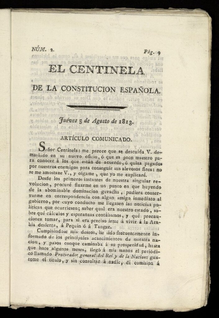 Miniatura de Centinela de la Constitución Española del 5 de agosto de 1813, nº 2