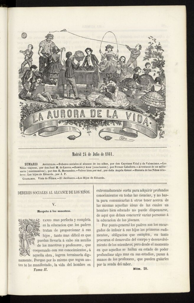 Miniatura de La Aurora de la Vida: único periódico ilustrado dedicado a niños de ambos sexos del 24 de julio de 1861, nº 28