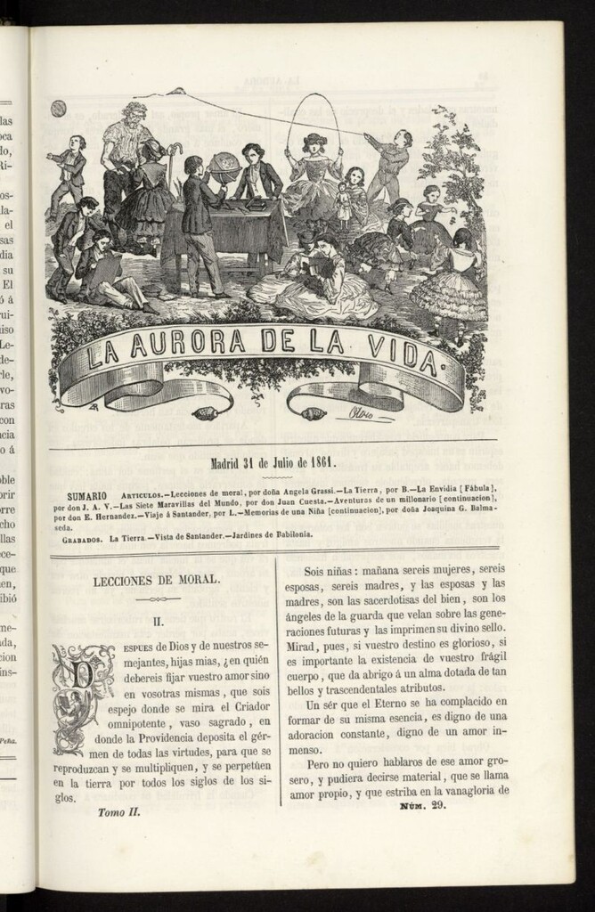 Miniatura de La Aurora de la Vida: único periódico ilustrado dedicado a niños de ambos sexos del 31 de julio de 1861, nº 29