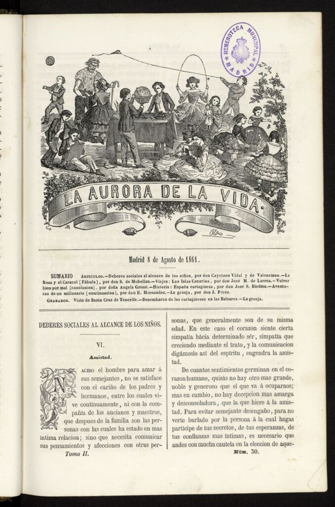 Miniatura de La Aurora de la Vida: único periódico ilustrado dedicado a niños de ambos sexos del 8 de agosto de 1861, nº 30