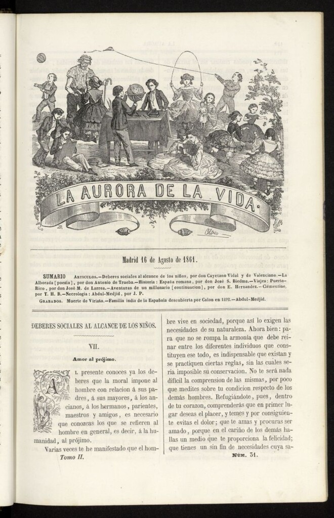 Miniatura de La Aurora de la Vida: único periódico ilustrado dedicado a niños de ambos sexos del 16 de agosto de 1861, nº 31