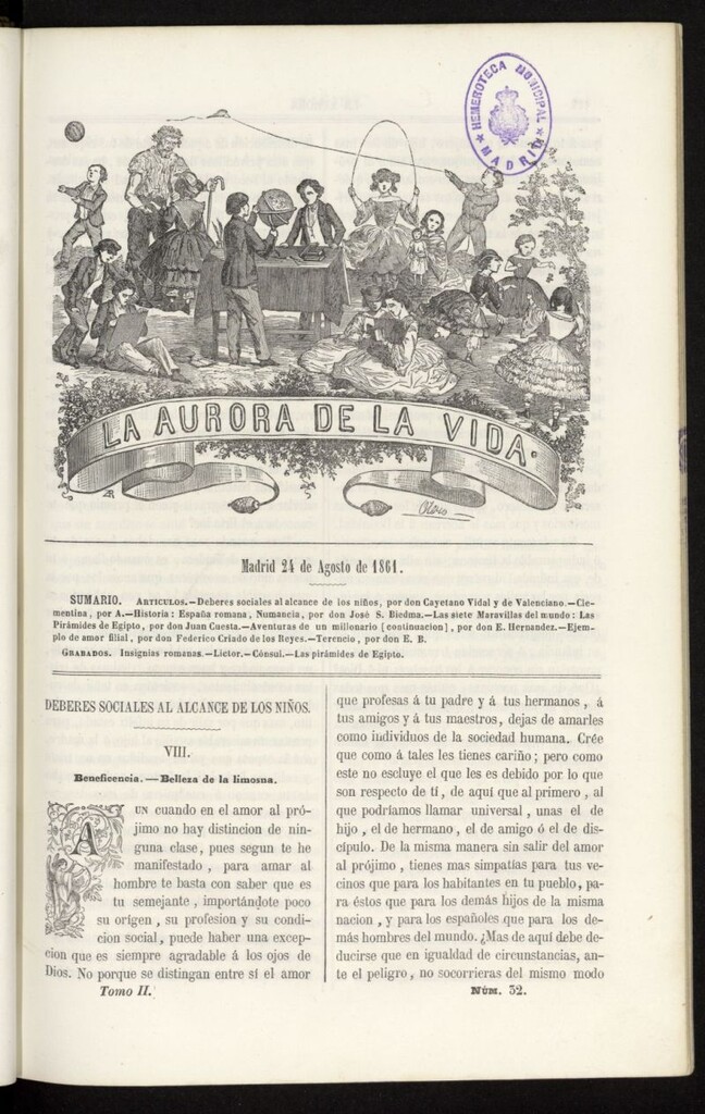 Miniatura de La Aurora de la Vida: único periódico ilustrado dedicado a niños de ambos sexos del 24 de agosto de 1861, nº 32