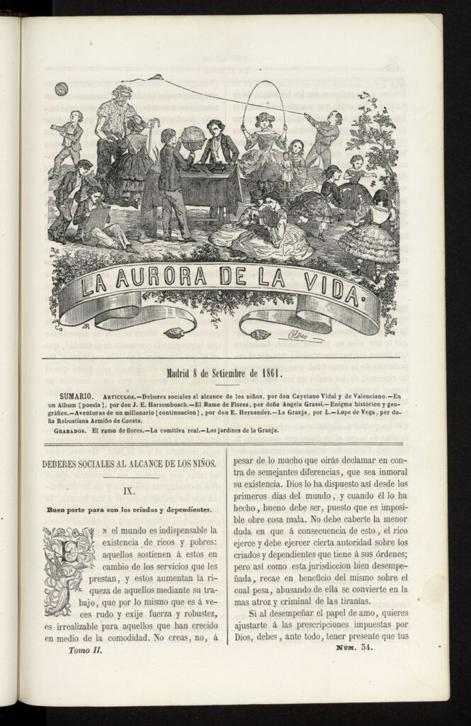 Miniatura de La Aurora de la Vida: único periódico ilustrado dedicado a niños de ambos sexos del 8 de septiembre de 1861, nº 34