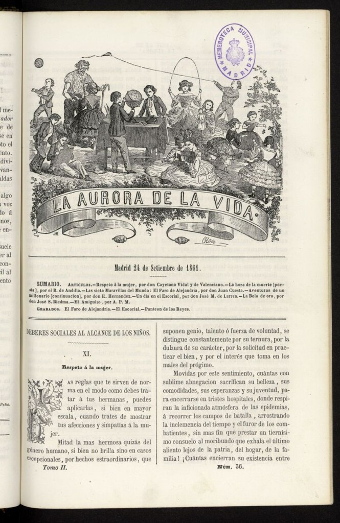 Miniatura de La Aurora de la Vida: único periódico ilustrado dedicado a niños de ambos sexos del 24 de septiembre de 1861, nº 36