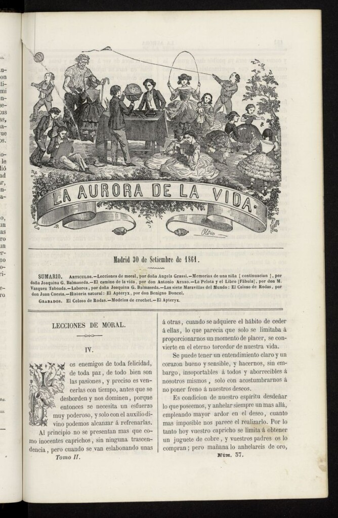 Miniatura de La Aurora de la Vida: único periódico ilustrado dedicado a niños de ambos sexos del 30 de septiembre de 1861, nº 37