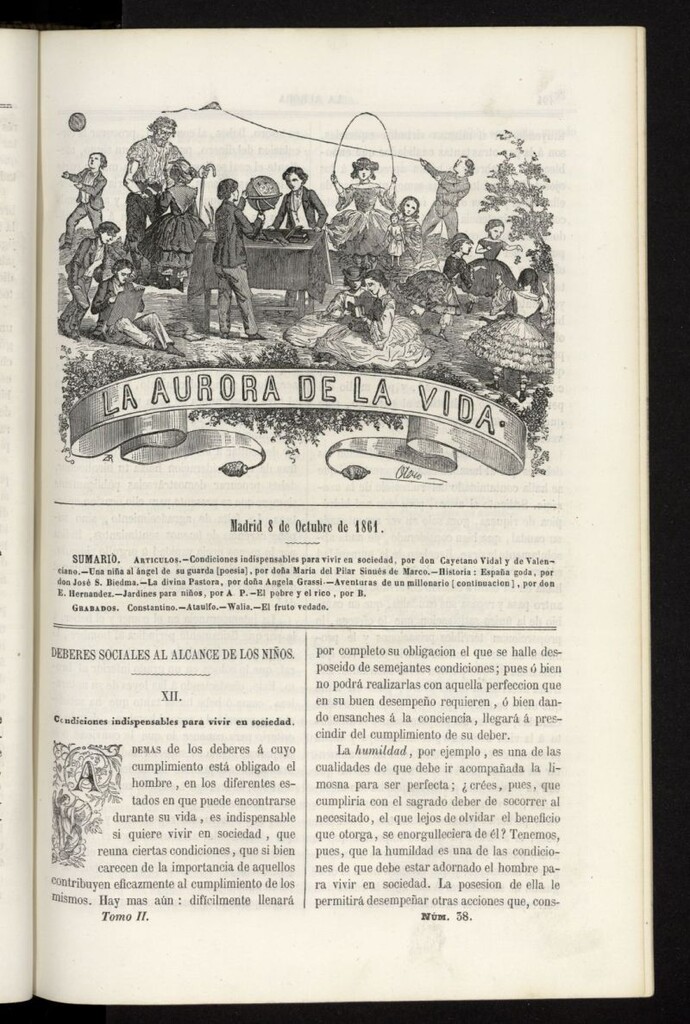 Miniatura de La Aurora de la Vida: único periódico ilustrado dedicado a niños de ambos sexos del 8 de octubre de 1861, nº 38