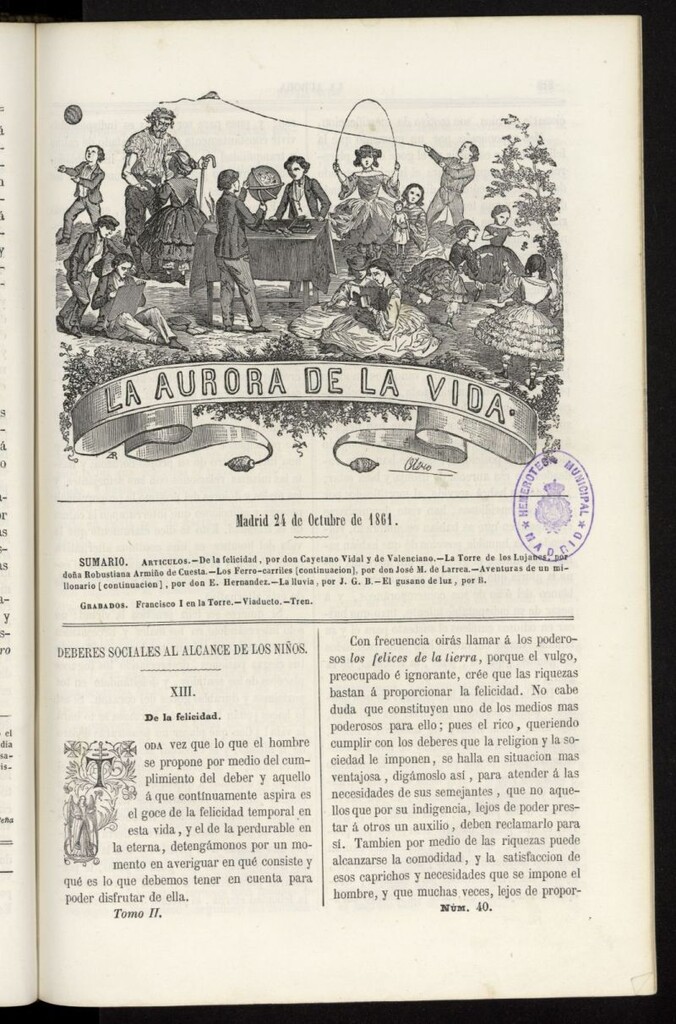 Miniatura de La Aurora de la Vida: único periódico ilustrado dedicado a niños de ambos sexos del 24 de octubre de 1861, nº 40