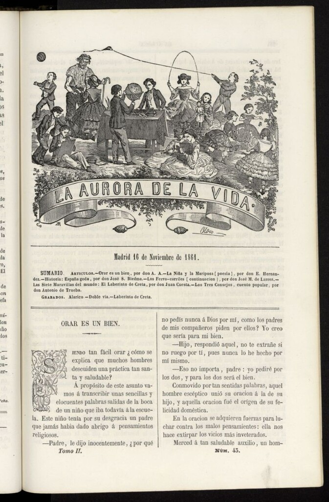 Miniatura de La Aurora de la Vida: único periódico ilustrado dedicado a niños de ambos sexos del 16 de noviembre de 1861, nº 43