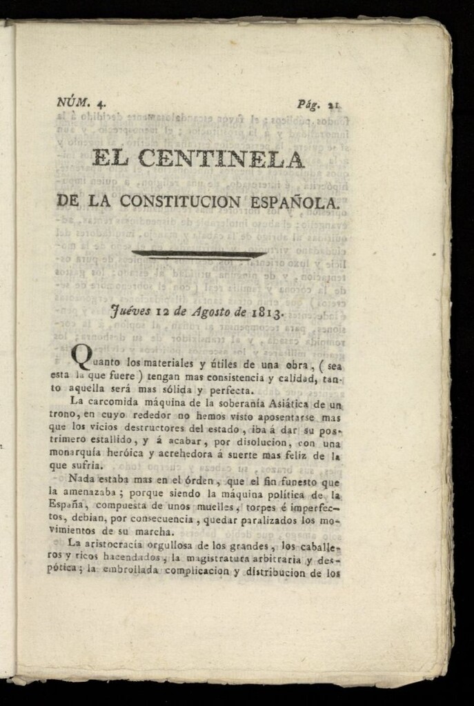 Miniatura de Centinela de la Constitución Española del 12 de agosto de 1813, nº 4