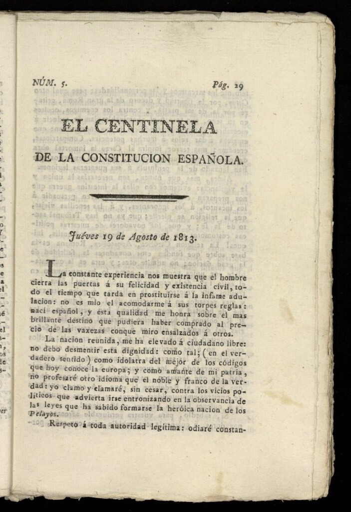 Miniatura de Centinela de la Constitución Española del 19 de agosto de 1813, nº 5