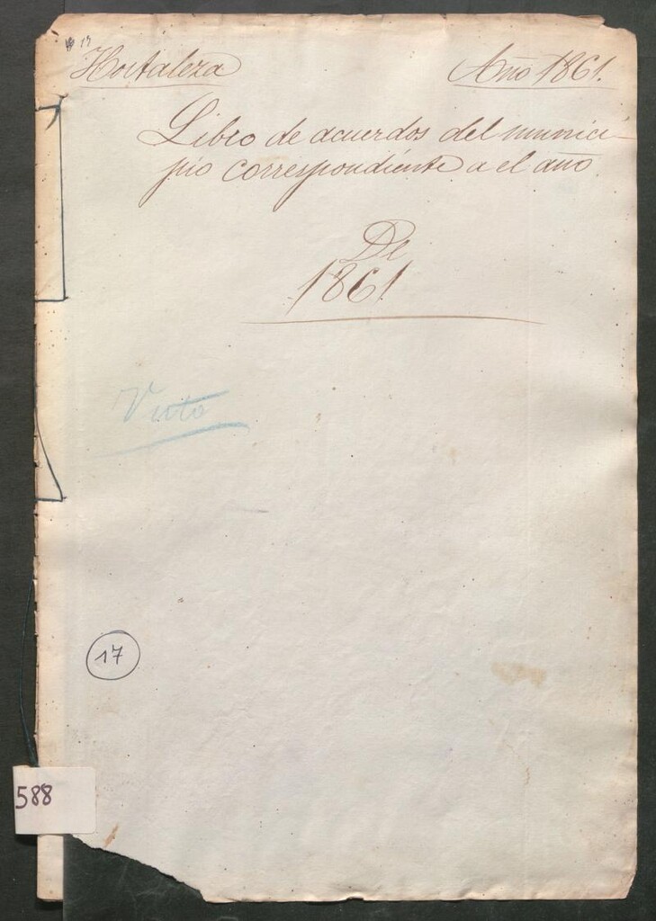 Miniatura de Actas y acuerdos del ayuntamiento de Hortaleza de 1861. Libro 588.