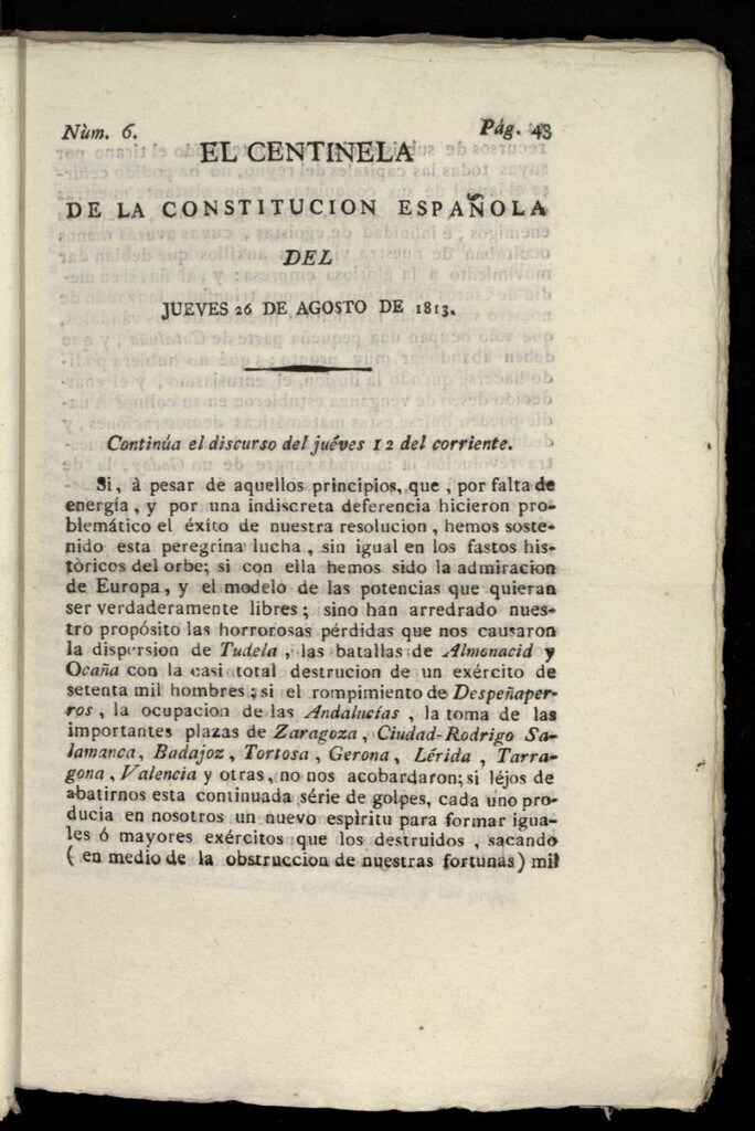 Miniatura de Centinela de la Constitución Española del 26 de agosto de 1813, nº 6