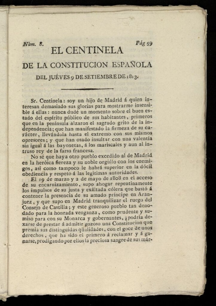 Miniatura de Centinela de la Constitución Española del 9 de septiembre de 1813, nº 8