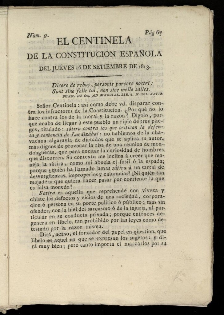 Miniatura de Centinela de la Constitución Española del 16 de septiembre de 1813, nº 9