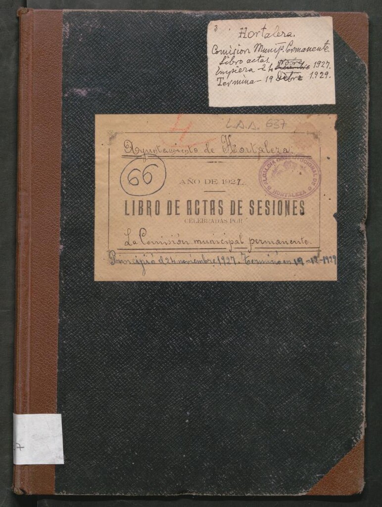 Miniatura de Actas y acuerdos del ayuntamiento de Hortaleza de 1927-1929. Libro 637.