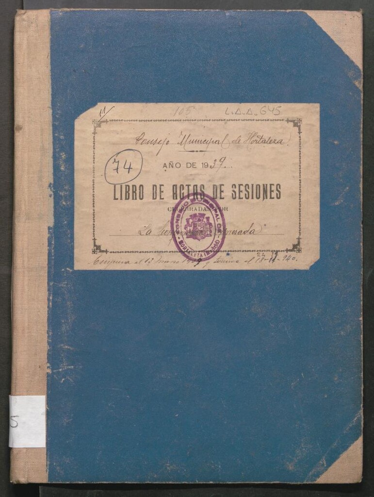 Miniatura de Actas y acuerdos del ayuntamiento de Hortaleza de 1939-1940. Libro 645.