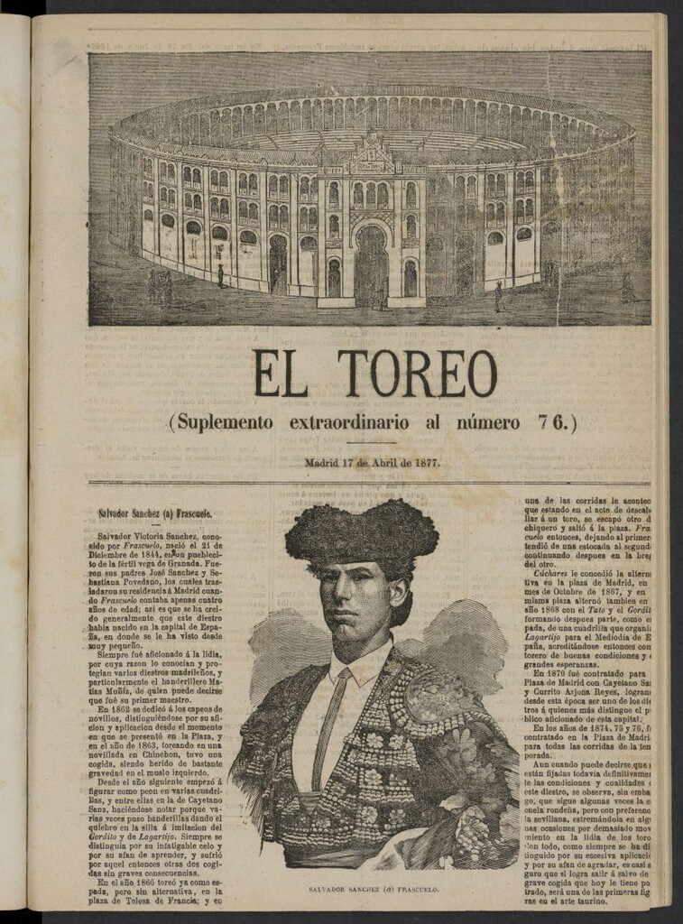 Miniatura de El Toreo: suplemento a "La Correspondencia Teatral" del 17 de abril de 1877, suplemento al nº 76