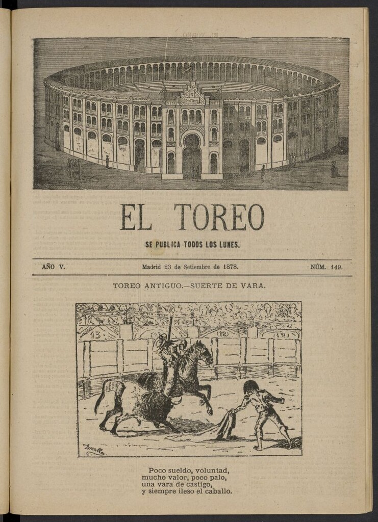 Miniatura de El Toreo: suplemento a "La Correspondencia Teatral" del 23 de septiembre de 1878, nº 149