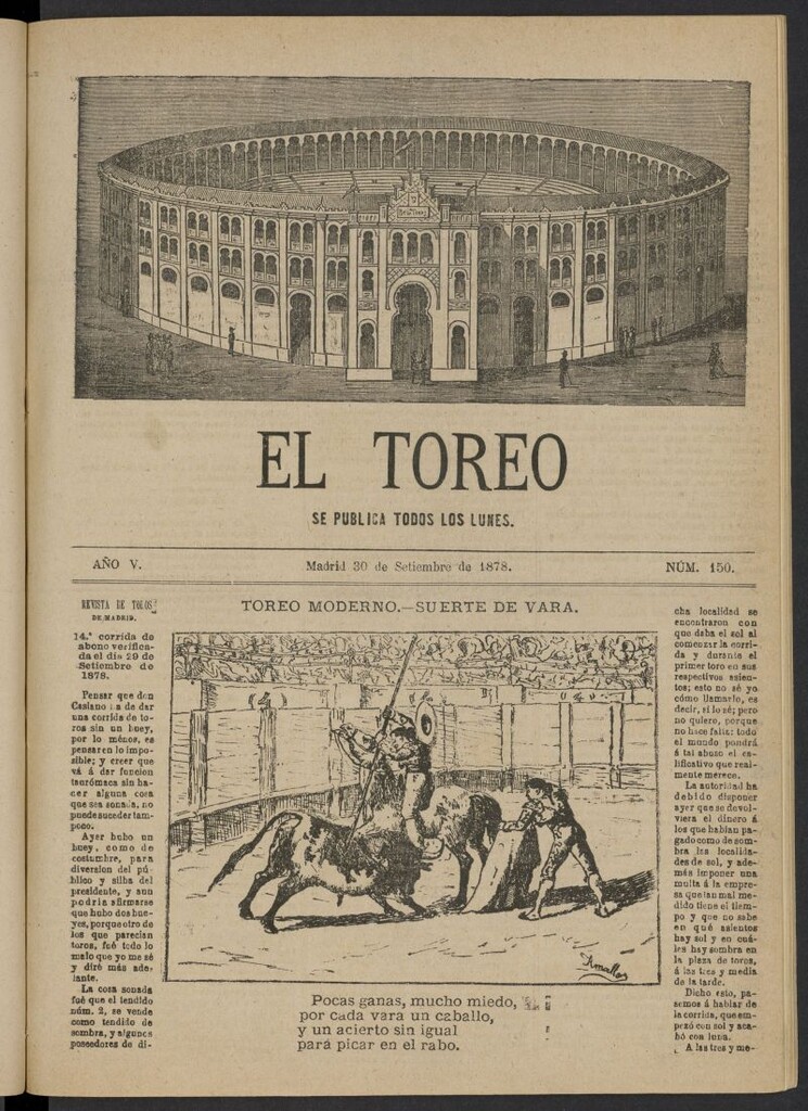 Miniatura de El Toreo: suplemento a "La Correspondencia Teatral" del 30 de septiembre de 1878, nº 150