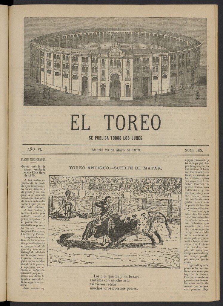 Miniatura de El Toreo: suplemento a "La Correspondencia Teatral" del 23 de mayo de 1879, nº 185