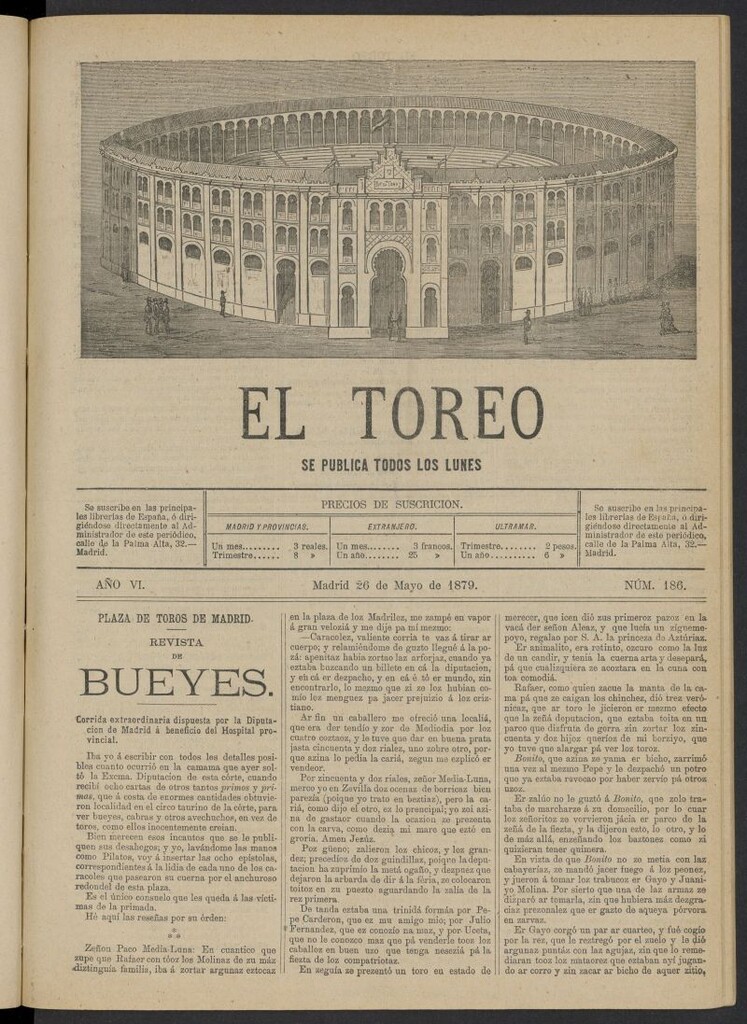 Miniatura de El Toreo: suplemento a "La Correspondencia Teatral" del 26 de mayo de 1879, nº 186
