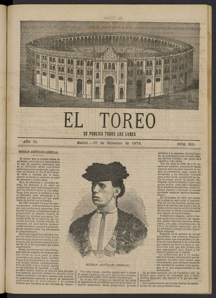 Miniatura de El Toreo: suplemento a "La Correspondencia Teatral" del 22 de septiembre de 1879, nº 203