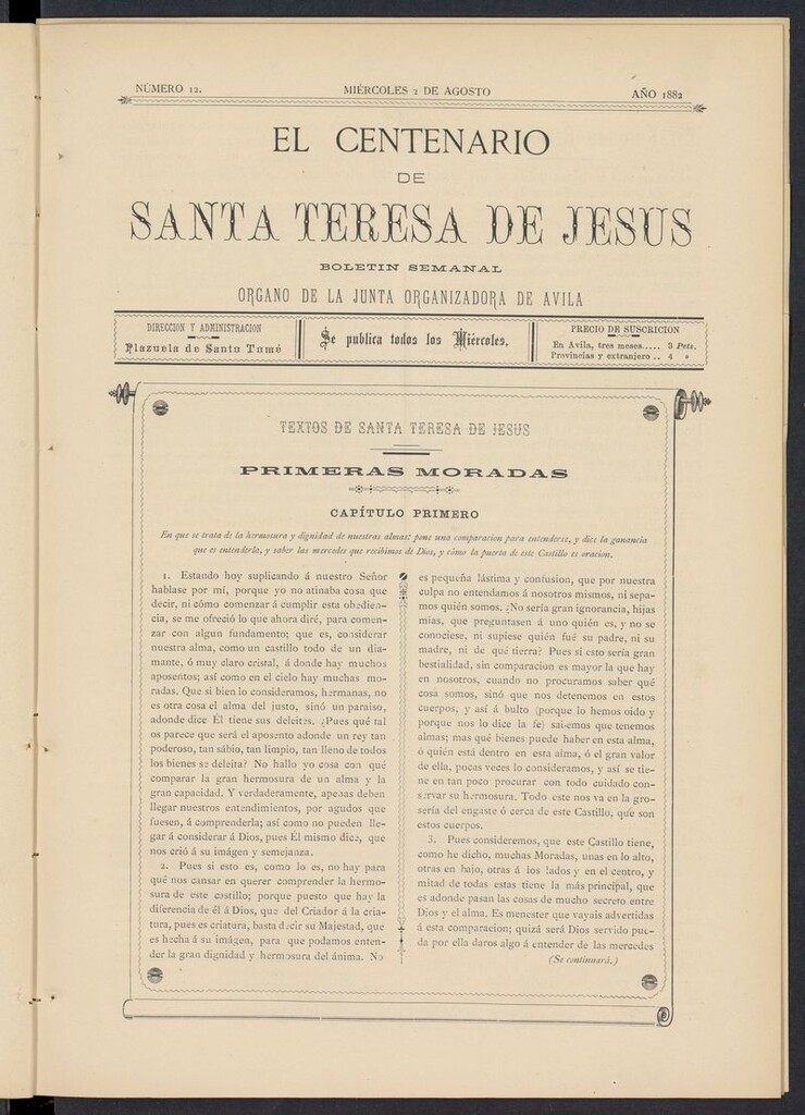 Miniatura de El Centenario de Santa Teresa de Jesús del 2 de agosto de 1882
