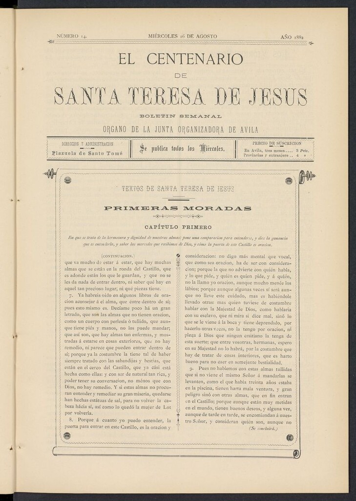 Miniatura de El Centenario de Santa Teresa de Jesús del 16 de agosto de 1882