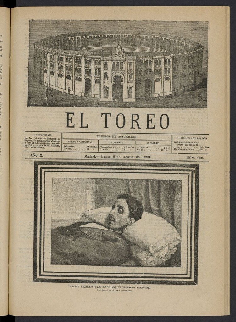 Miniatura de El Toreo: suplemento a "La Correspondencia Teatral" del 6 de agosto de 1883, nº 422