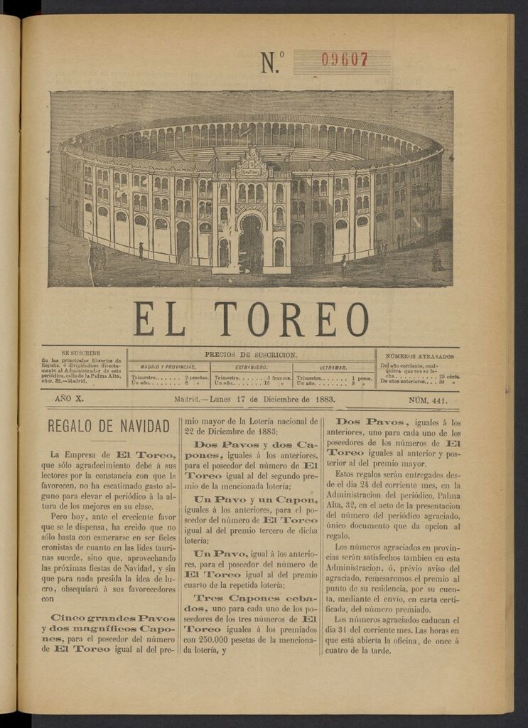 Miniatura de El Toreo: suplemento a "La Correspondencia Teatral" del 17 de diciembre de 1883, nº 441