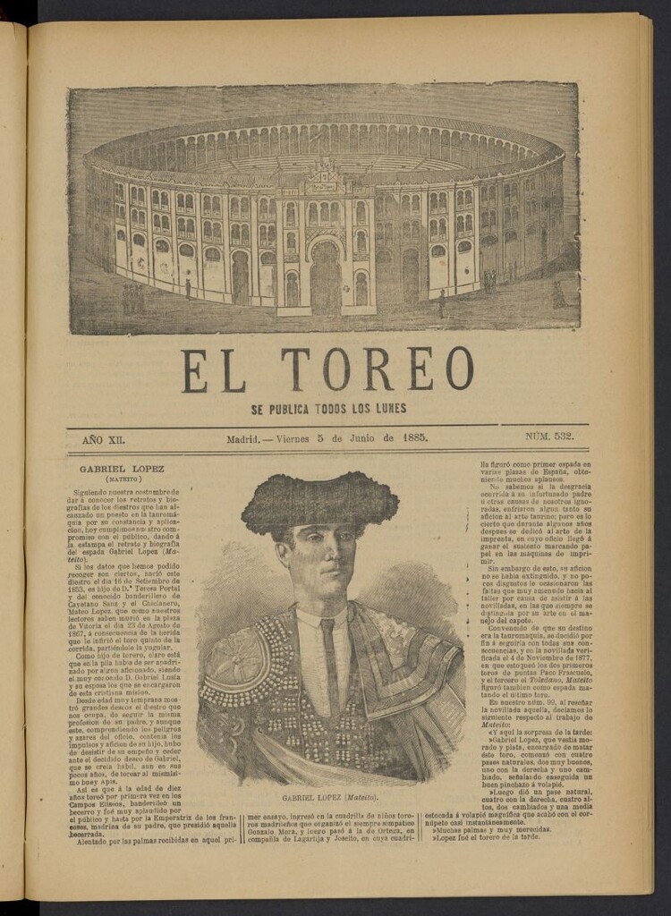 Miniatura de El Toreo: suplemento a "La Correspondencia Teatral" del 5 de junio de 1885, nº 532