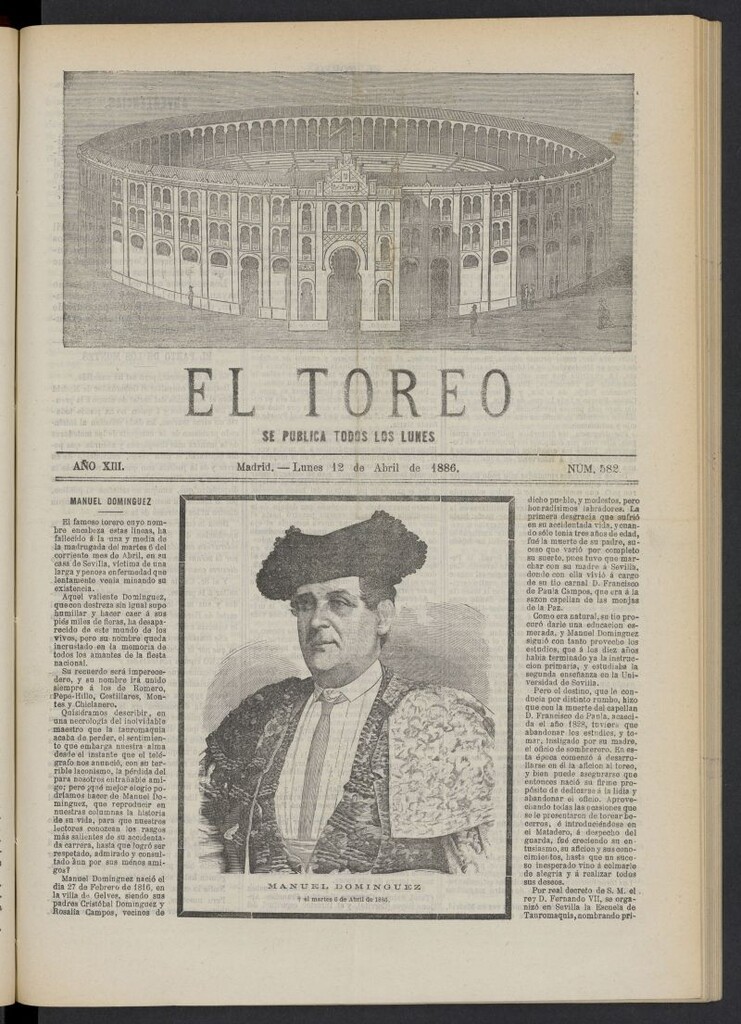 Miniatura de El Toreo: suplemento a "La Correspondencia Teatral" del 12 de abril de 1886, nº 582