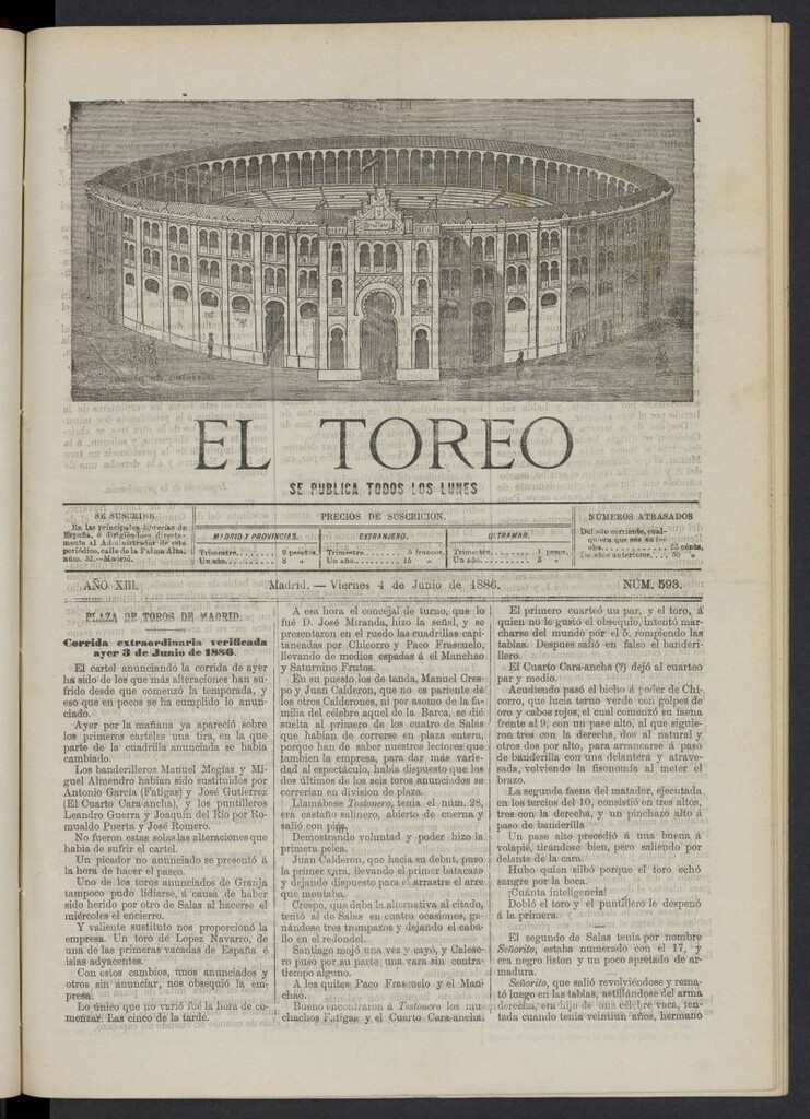 Miniatura de El Toreo: suplemento a "La Correspondencia Teatral" del 4 de junio de 1886, nº 593