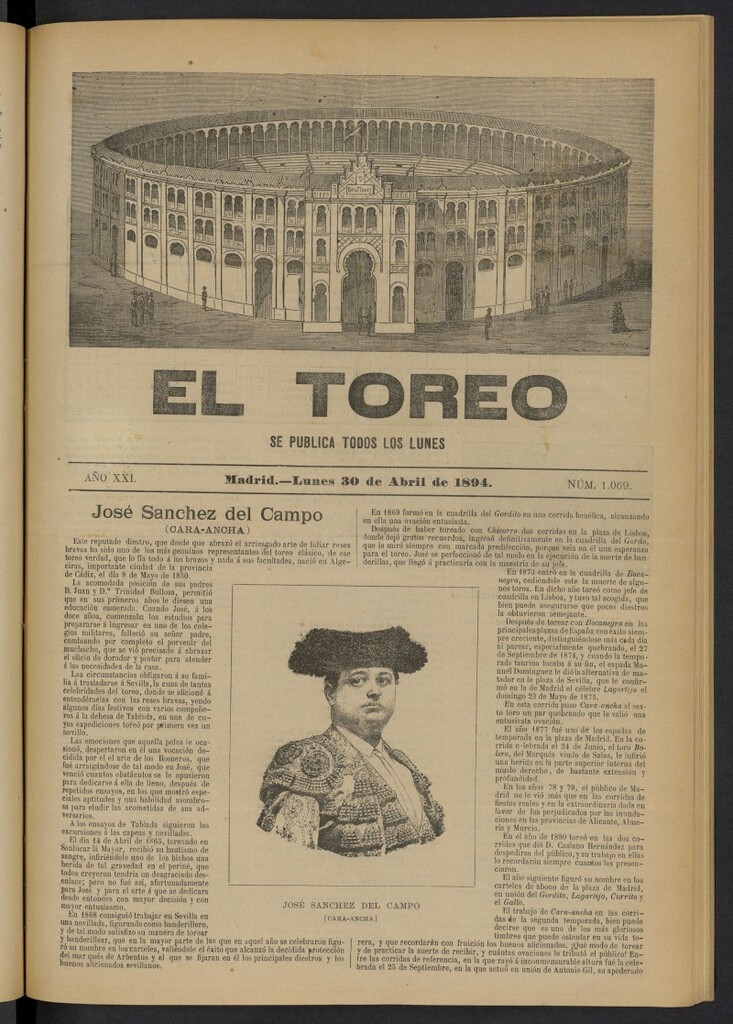 Miniatura de El Toreo: suplemento a "La Correspondencia Teatral" del 30 de abril de 1894, nº 1069