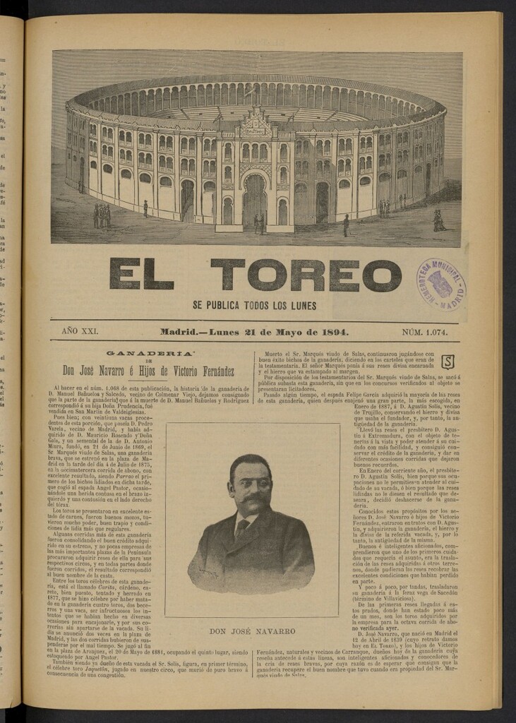 Miniatura de El Toreo: suplemento a "La Correspondencia Teatral" del 21 de mayo de 1894, nº 1074