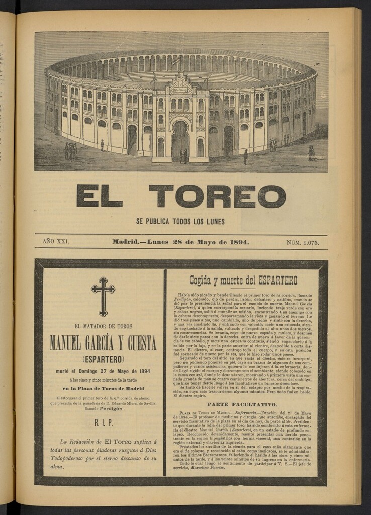 Miniatura de El Toreo: suplemento a "La Correspondencia Teatral" del 28 de mayo de 1894, 1075
