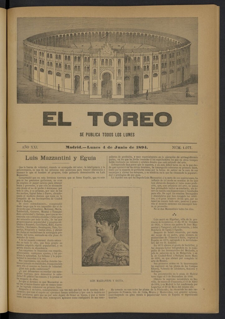Miniatura de El Toreo: suplemento a "La Correspondencia Teatral" del 4 de junio de 1894, nº 1077