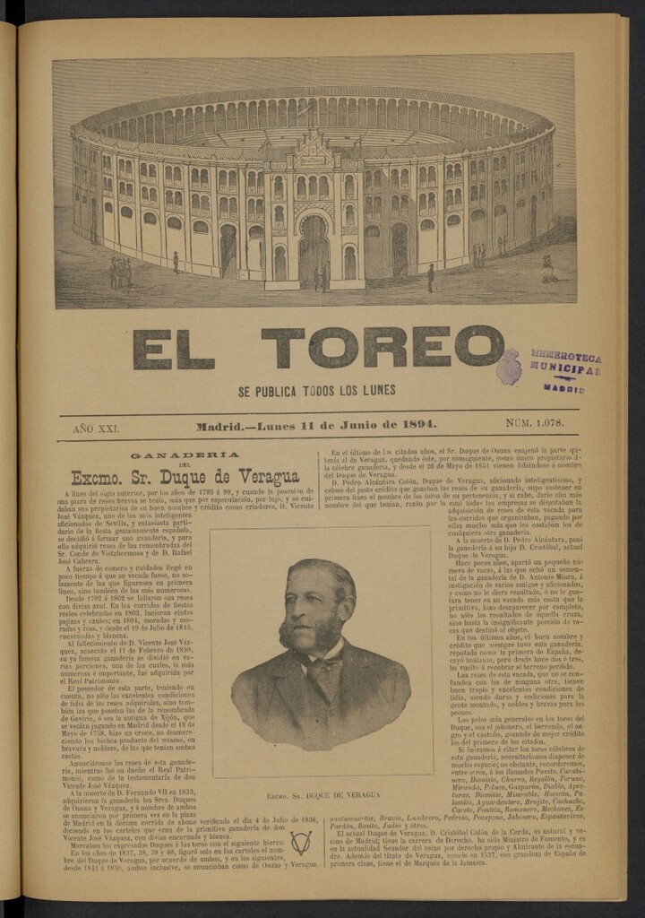 Miniatura de El Toreo: suplemento a "La Correspondencia Teatral" del 11 de junio de 1894, nº 1078