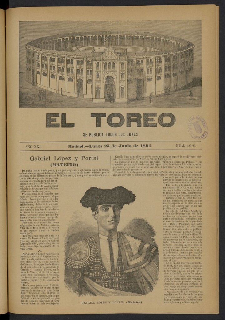 Miniatura de El Toreo: suplemento a "La Correspondencia Teatral" del 25 de junio de 1894, nº 1080