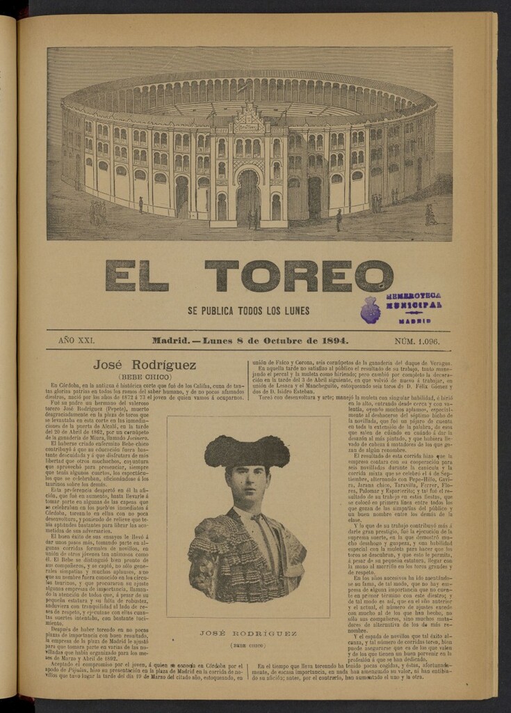 Miniatura de El Toreo: suplemento a "La Correspondencia Teatral" del 8 de octubre de 1894, nº 1096