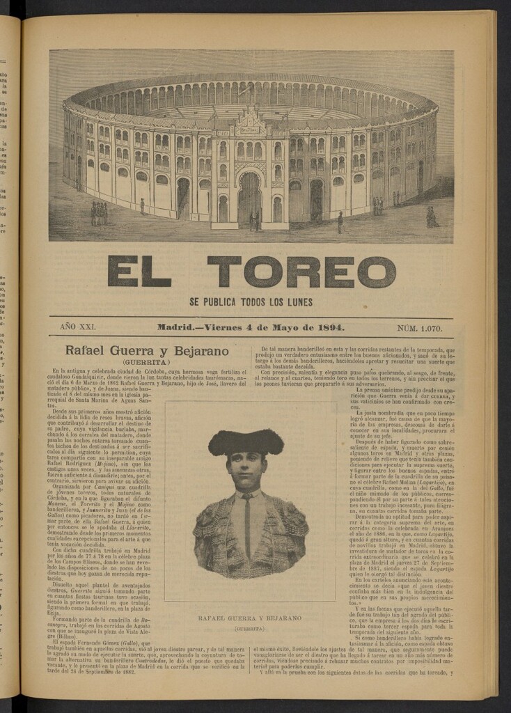 Miniatura de El Toreo: suplemento a "La Correspondencia Teatral" del 4 de mayo de 1894, nº 1070