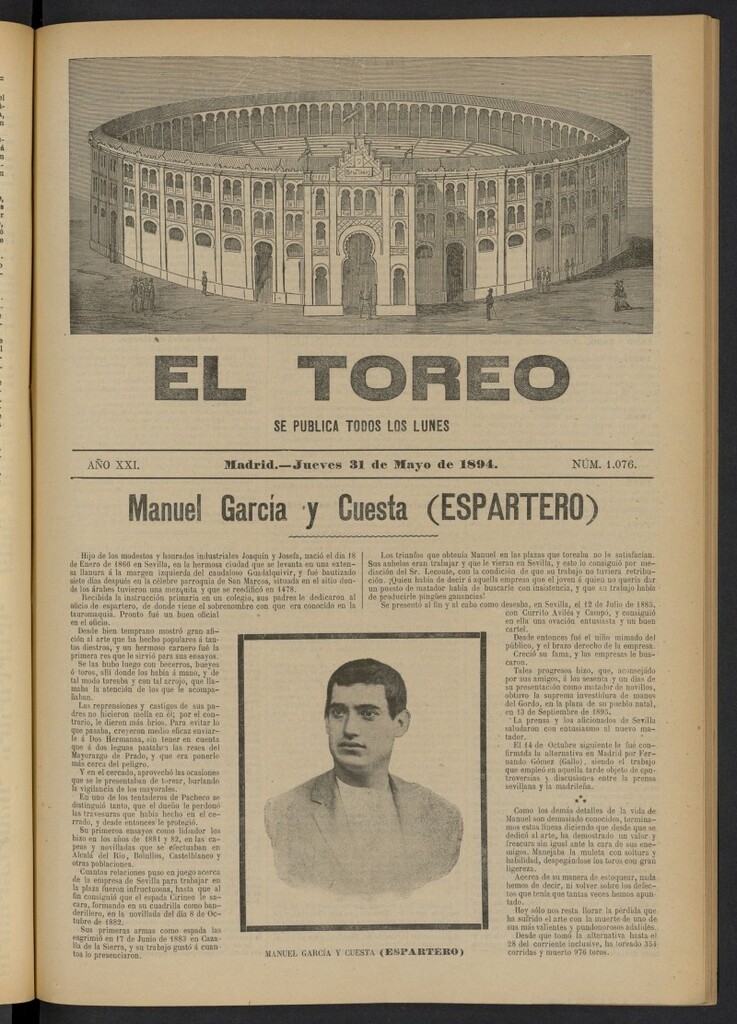 Miniatura de El Toreo: suplemento a "La Correspondencia Teatral" del 31 de mayo de 1894, nº 1076