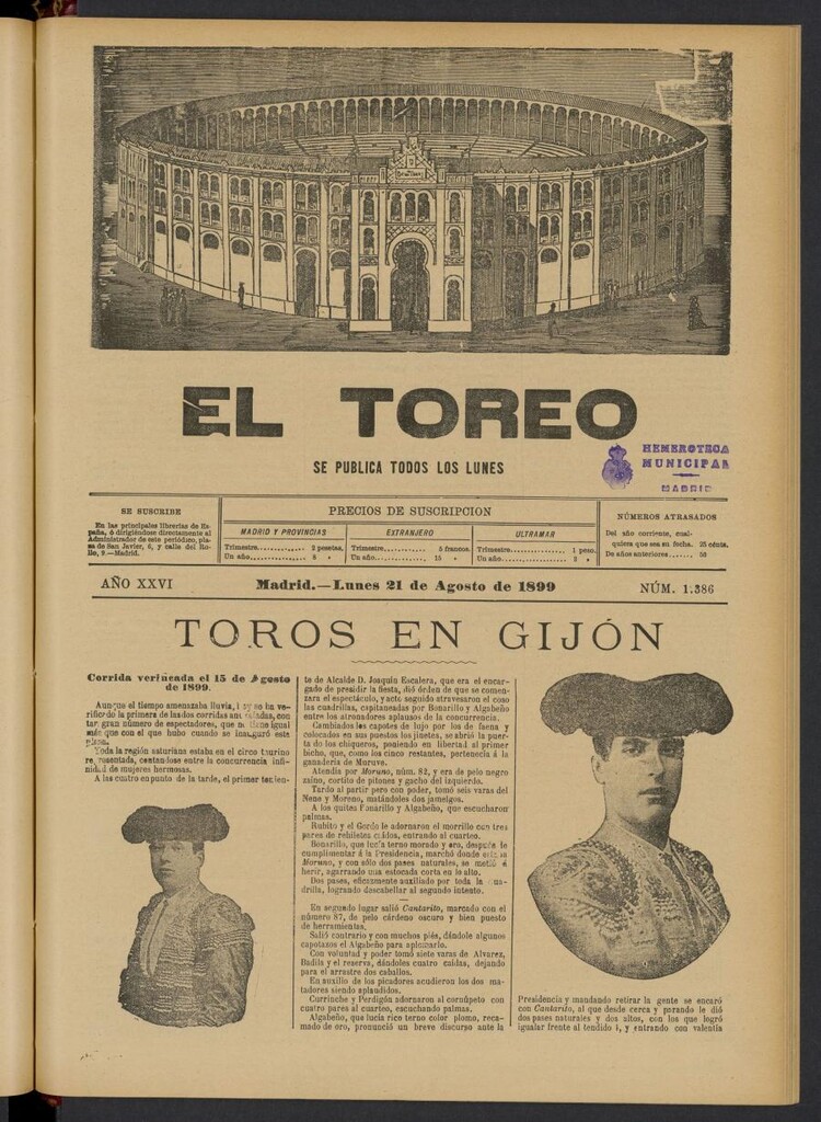Miniatura de El Toreo: suplemento a "La Correspondencia Teatral" del 21 de agosto de 1899, nº 1386